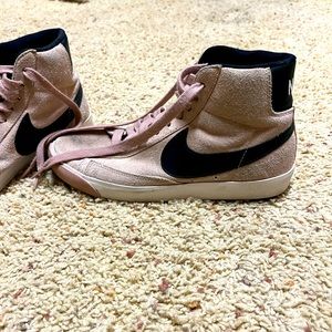 Light pink velvet Nike high tops